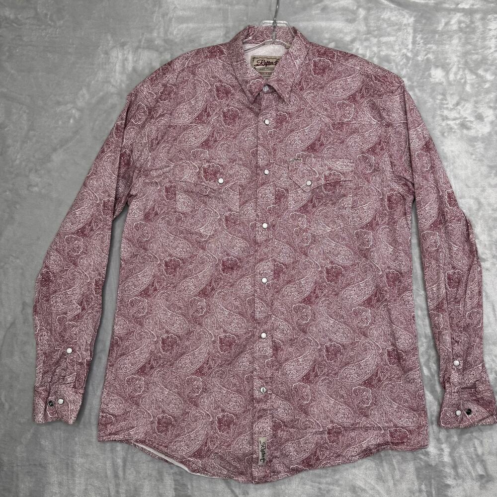 Rafter C Cowboy Collection Shirt Mens XL Red Paisley Pearl Snap Western Rodeo